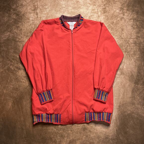 Blair Vintage 90s Windbreaker Jacket Southwestern Knit Trim Red Women's L Boho - Picture 1 of 5
